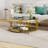 Round Tempered Glass Coffee Table with Luxurious Geometric Metal Frame, Gold Finish, and Lower Shelf in Black-1153275626