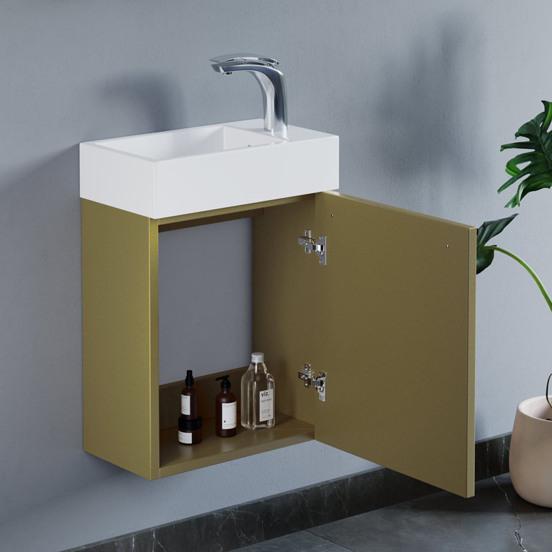 Ensemble de meuble-lavabo mural simple 18 po Mulberry, Laiton métallique