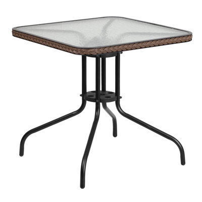 Table carrée en métal trempé 28 po avec bordure en rotin