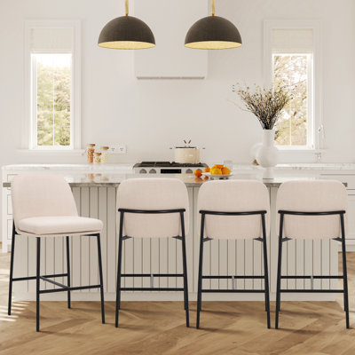 25.8" H Modern Minimalist Fabric Upholstered Counter Stools,   Kitchen Island Chairs with Backrest, Sturdy Metal Frame & Footrest