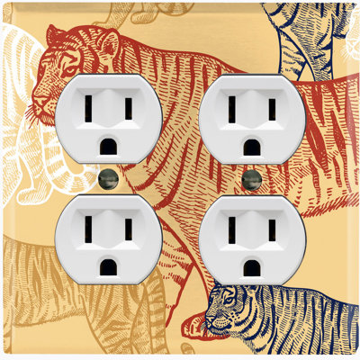 Couvercle de plaque d'interrupteur en métal; Rectangle 2 bandes US standard - dessins de tigres