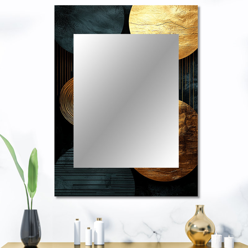 Art géométrique Essential Forms VI - grand miroir moderne, décor de miroir mural doré unique, art imprimé en métal