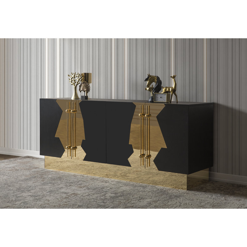 Callista 74'' Black and Gold Art Deco Sideboard