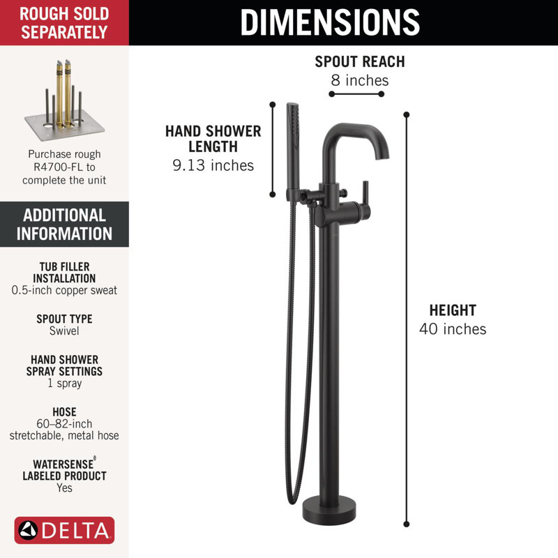 Floor Mount Tub Filler, Matte Black