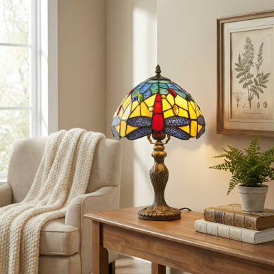 14.7-inch High Tiffany Lamp Stained Glass Bedside Table Lamp With Bulbs