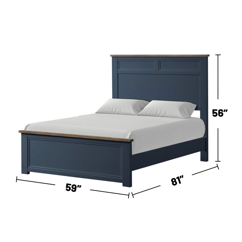 Lit en bois avec panneaux encastrés , Bleu, Plein