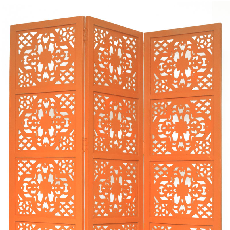 Cloison 3 panneaux en bois massif Goddard, Orange