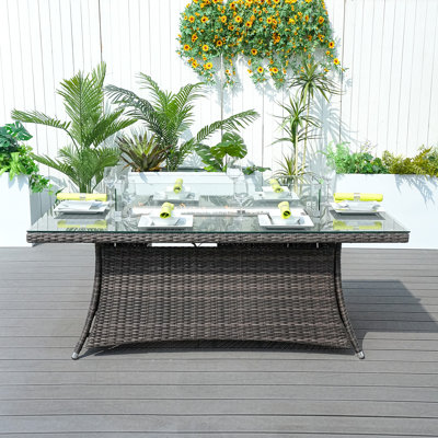 Table de foyer d'extérieur en aluminium avec couvercle Geona H 27,16 po x l 70,87 po