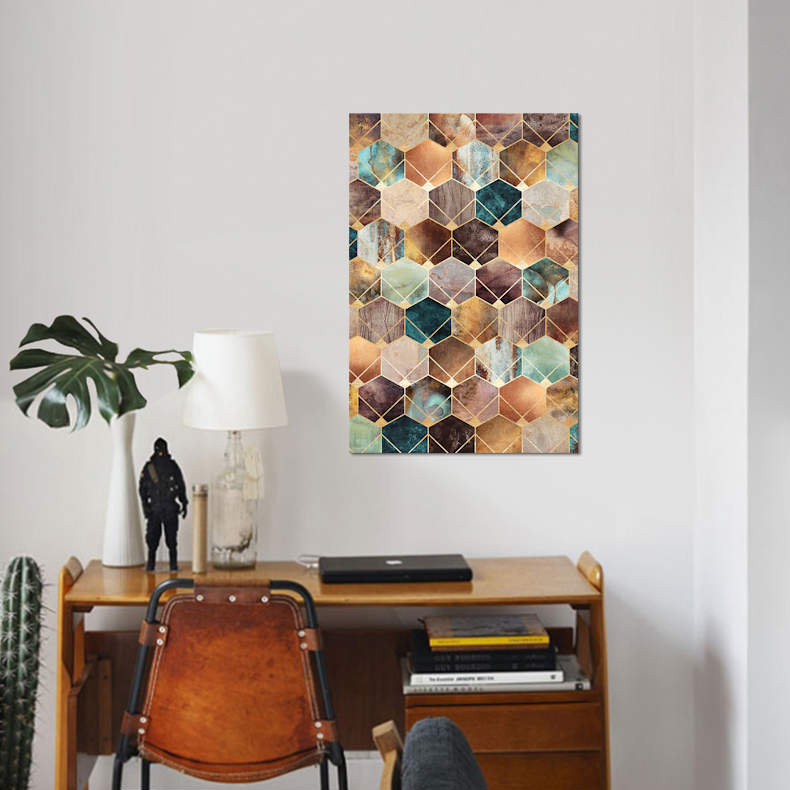 «Natural Hexagons and Diamonds», impression sur toile, H 18 po x l 12 po x P 1,5 po, Toile tendue, Pas de tapis