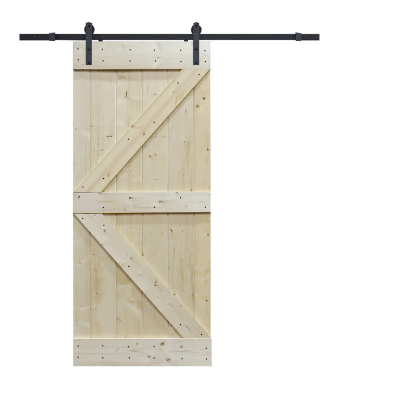 Porte de grange en bois lambrissé avec trousse de quincaillerie d'installation, Brut, 36 po x 84 po