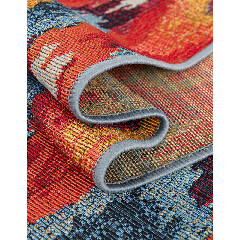 Newt Ikat Blue Indoor/Outdoor Area Rug, Oval 7'1" x 10'