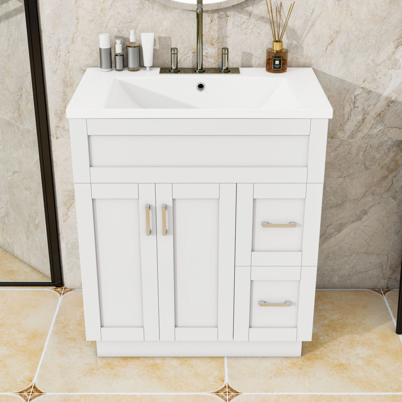 30-Inch Bathroom Vanity with Resin Sink, 2 Drawers and Adjustable Shelf