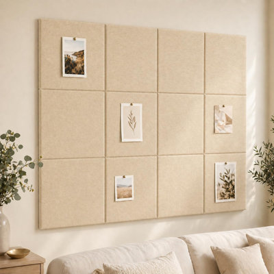 Panneaux de babillard, carreaux muraux auto-adhésifs, panneau de liège alternatif pour photos de classe de bureau (paquet de 12 / beige)