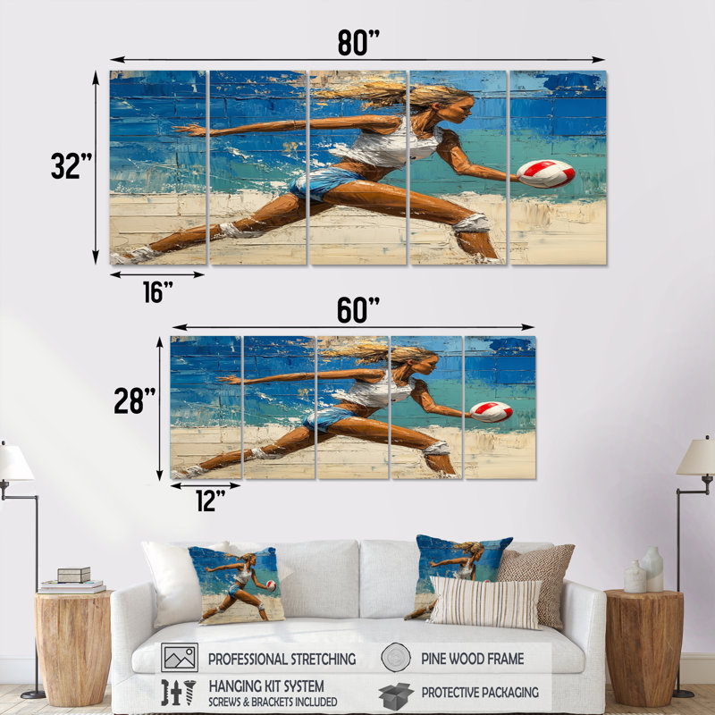 «Volleyball Player Serving The Ball II» - ensemble de reproductions d'art mural, H 32 po x l 80 po
