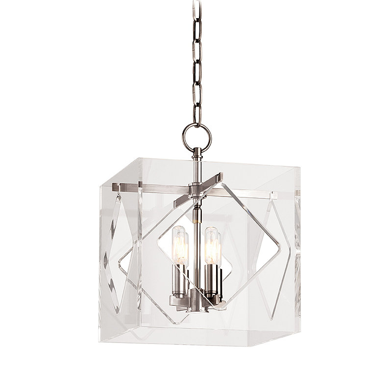 Luminaire suspendu carré à 4 lumières Travis, Nickel poli