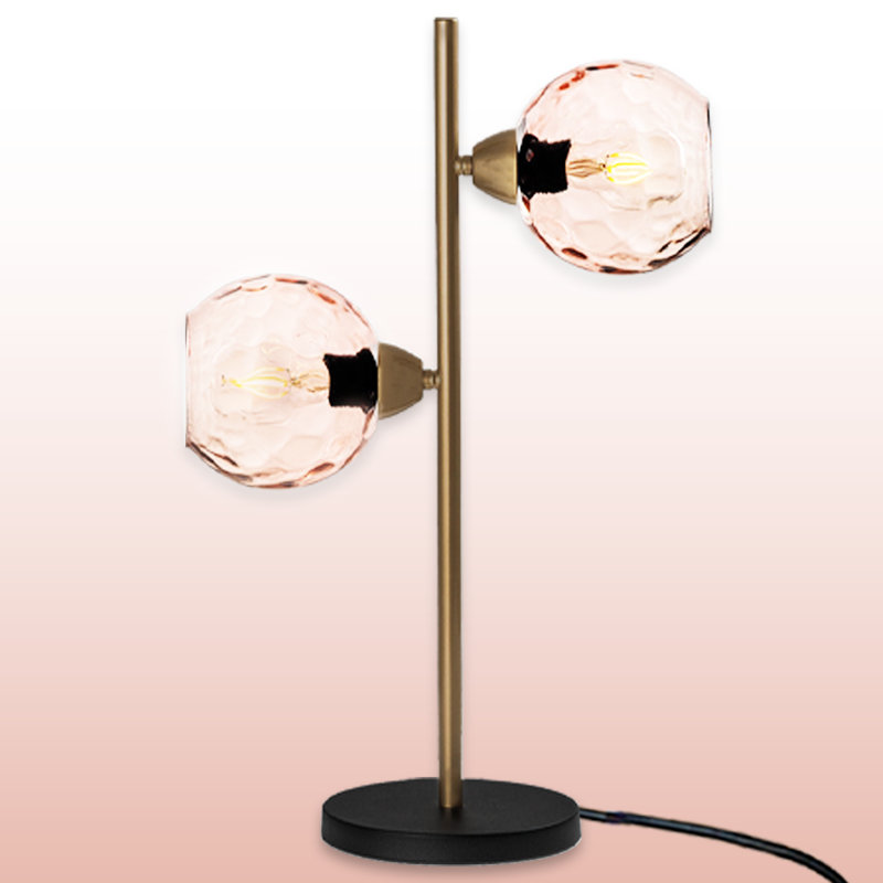 Lampe de table à culot en verre 2 lumières avec base en métal noir - Double lumière moderne, Rose, Noir et or