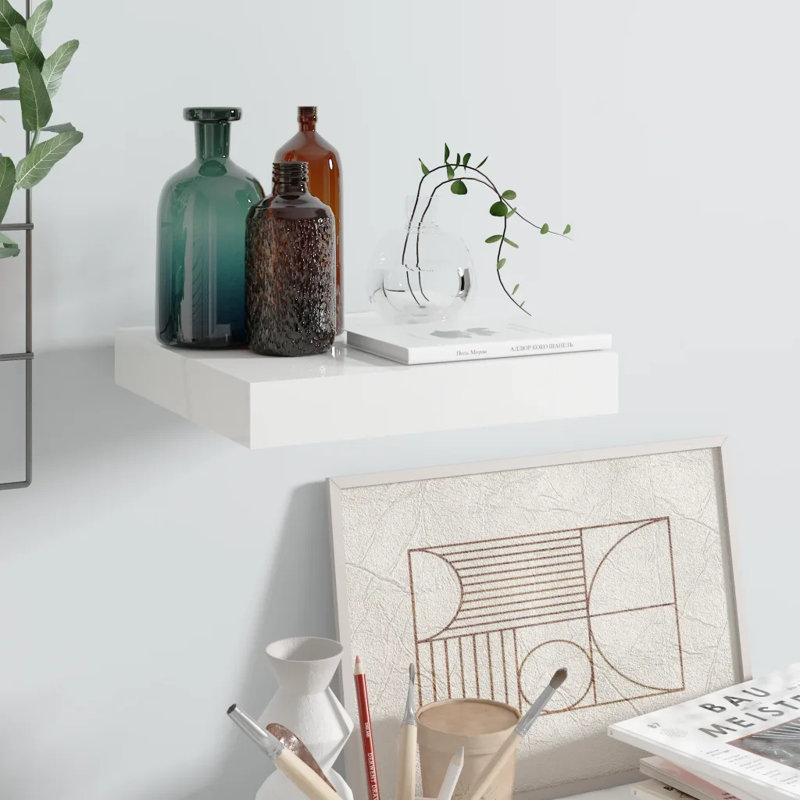 Artamas Floating Shelf, 3.8cm H x 23.5cm W x 23cm D, High Gloss White