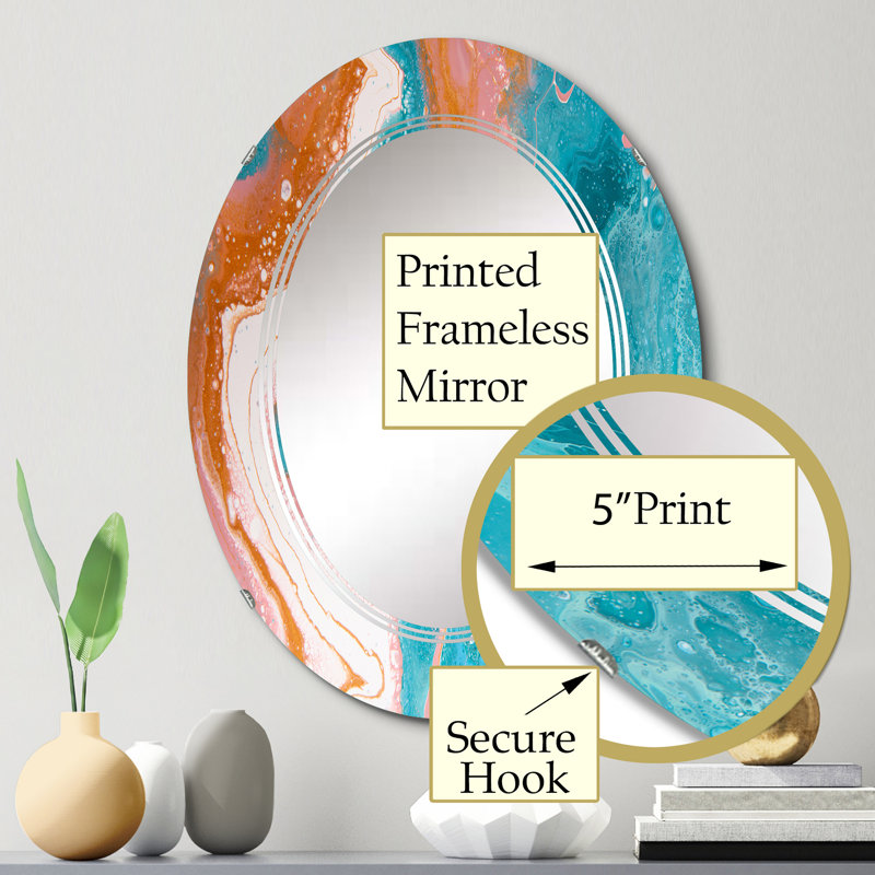 Turquoise et rose marbre vagues II - miroir mural moderne, 30 po x 20 po