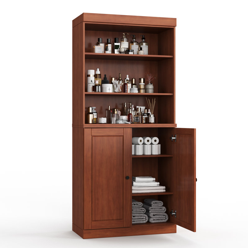 Palace Imports 100% Solid Wood Bathroom Storage Cabinet, Raised Panel Doors, Adjustable Shelves, 32" Wide, 71.5" Tall, Mocha