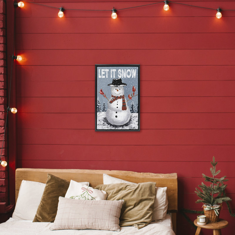 Cadre flottant Let It Snow Joyful Snowman, design par Dogwood Portfolio, Cadre flottant noir de jais, H 25 po x l 17 po