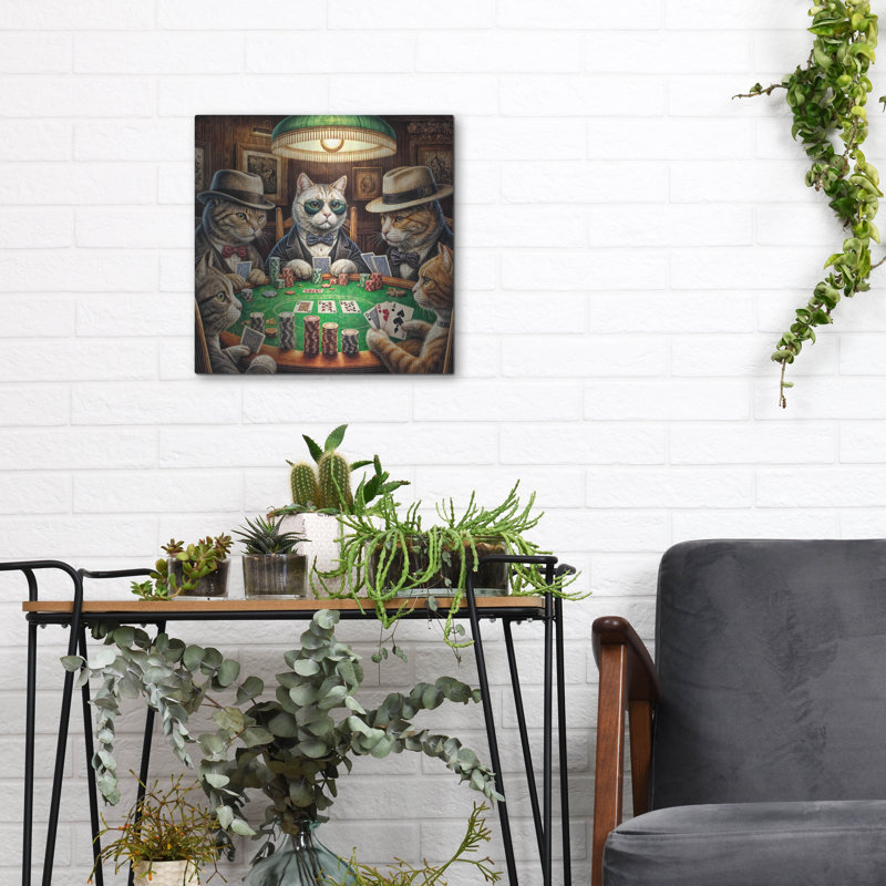 Art mural en métal Trinx «Cats jouer au poker» par Rey Klimt, H 12 po x l 12 po
