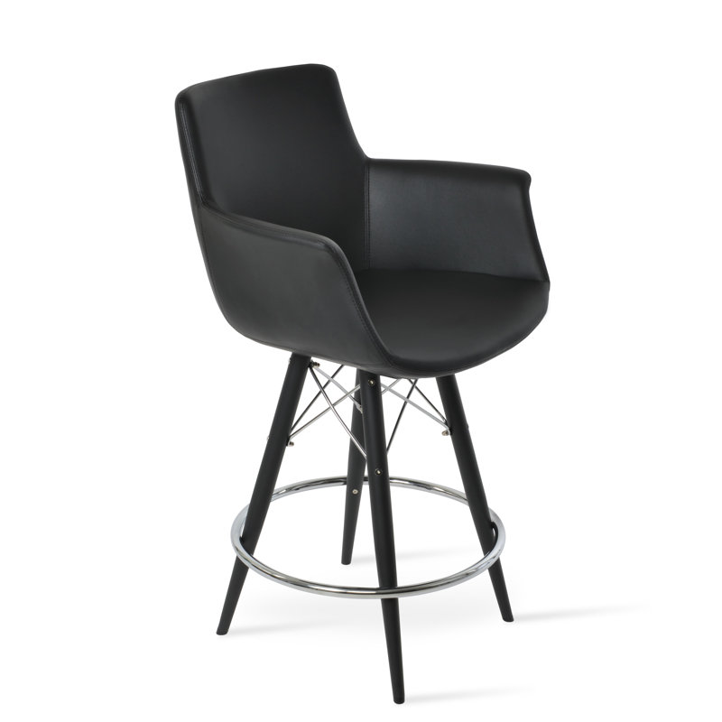 Tabouret de bar et de comptoir Bottega, Tabouret de comptoir (siège d'une hauteur de 24 p, Noir, Noir