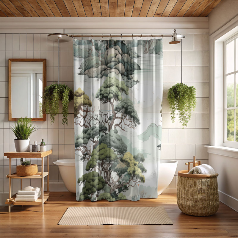 Asian Habitat - Rideau de douche Premium, H 74 po x l 71 po
