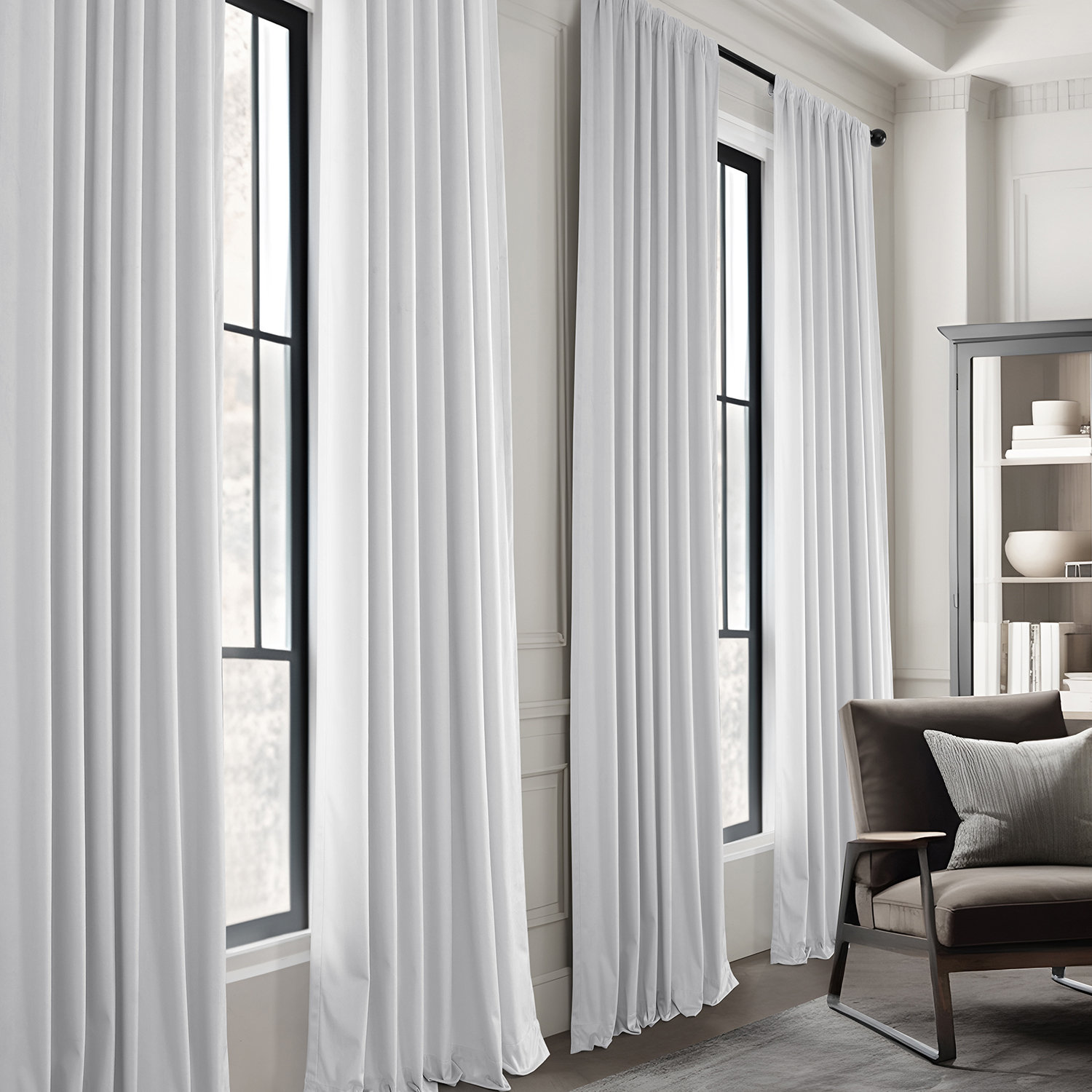 Winnette Velvet Room Darkening Curtain Set, Light Ivory, 50" W x 108" L