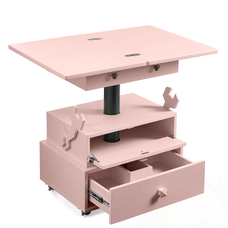 Table basse à hauteur réglable avec station de charge et tiroirs de rangement, Pink