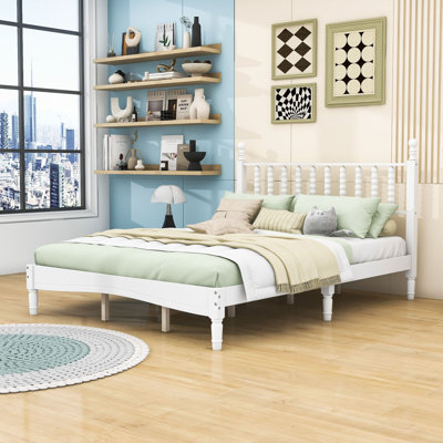 Queen Platform Bed with Slats and Headboard