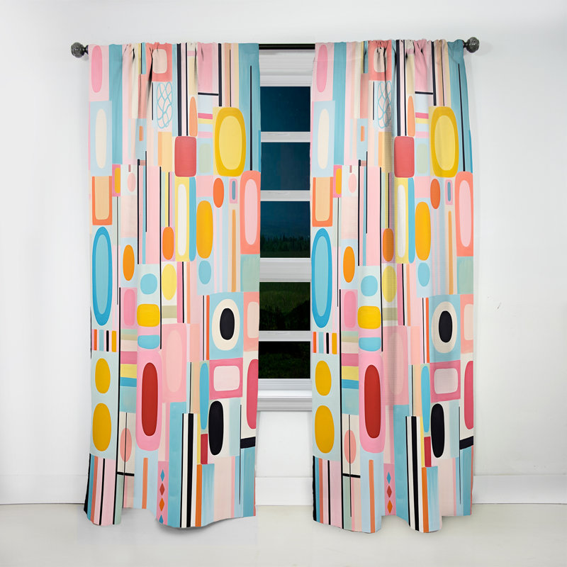 Pink Mid Century Playful Patterns V - Mid-Century Velvet Curtain - Room Darkening - 1 Panel, 52" W x 84" L