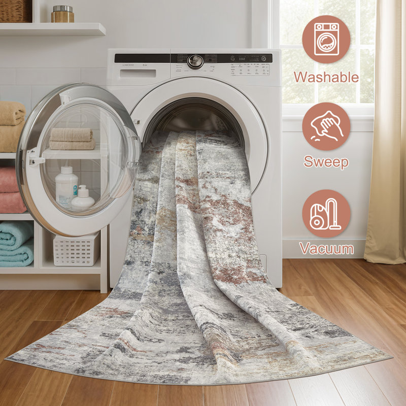  Dagmar Washable Neutral Boho Area Rug, Rectangle 8' x 10', Colorful