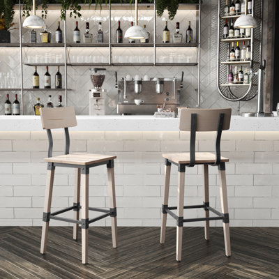 Lazro Commercial Grade Rustic Industrial Style Wood Dining Barstool (Set of 4)