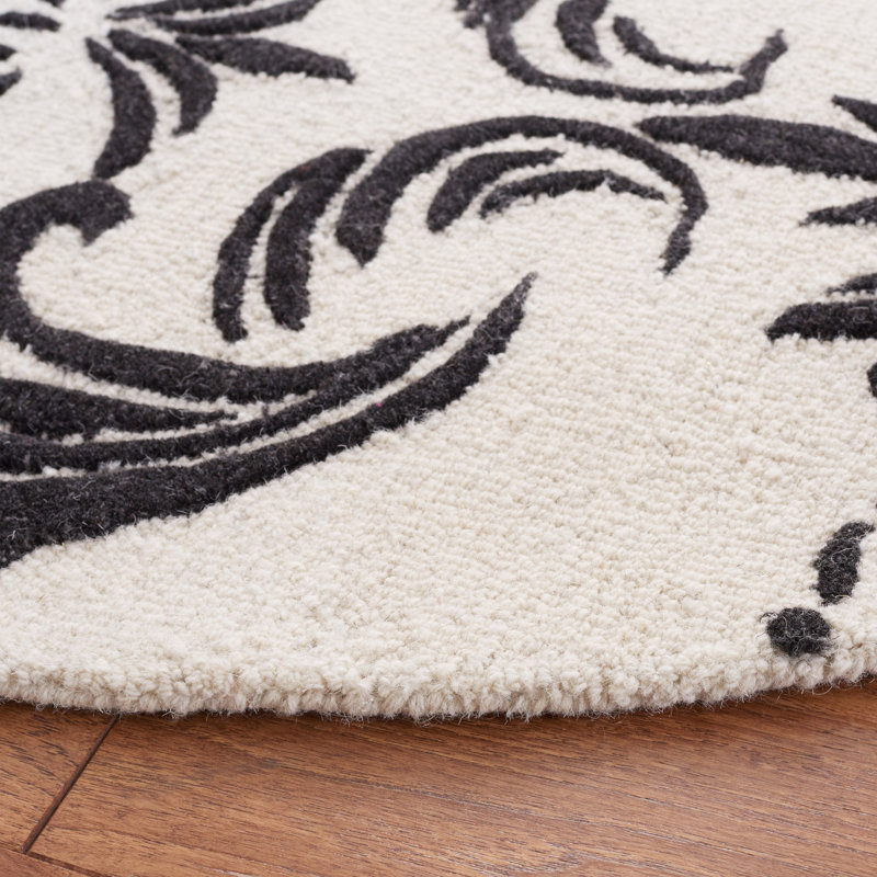 Esjay Hand Tufted Wool/Cotton Floral Rug in Beige/Ivory, Round 6'