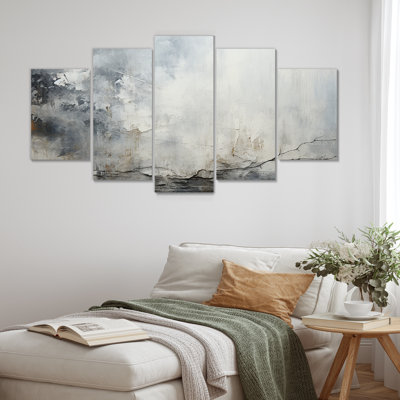 Gris et blanc pierre rivière II - art mural abstrait multipanel