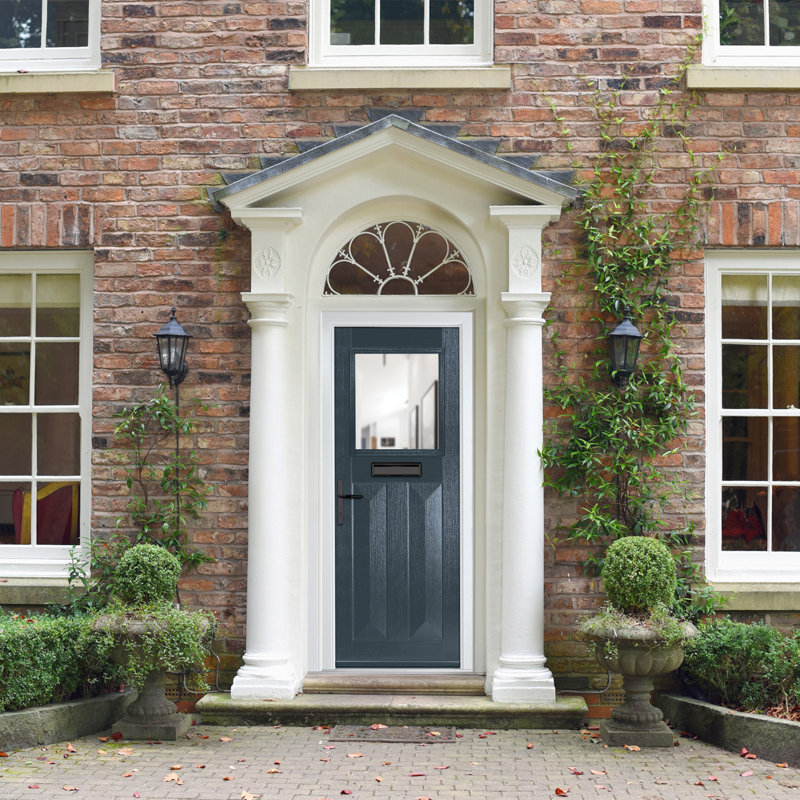 Crystal GRP Front door Eaton Slate Grey 920mm x 2090mm Open in Left hand Clear Glass, Right, Anthracite Grey, 92mm x 209mm