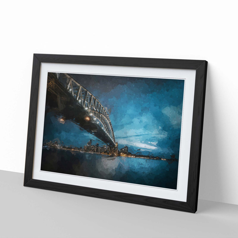 Sydney Harbour Bridge in Australia in Abstract - Picture Frame Graphic Art Print, 48cm H x 65cm W x 2cm D, Black Framed