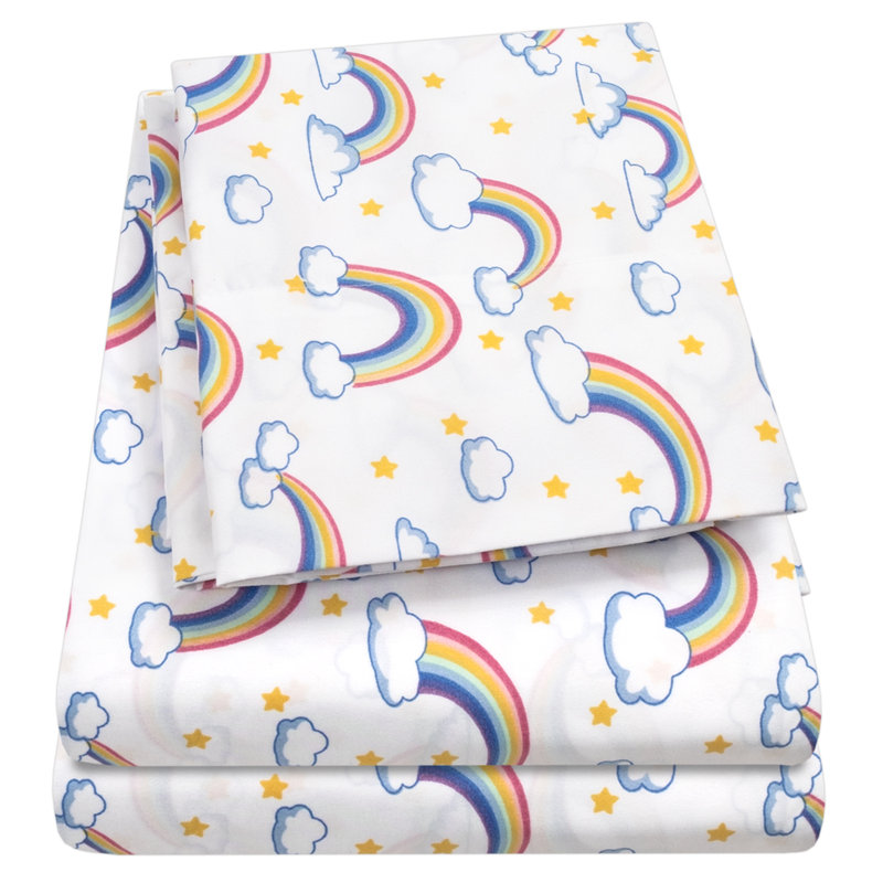Kids' Printed Bright & Fun Microfiber Sheet Sets, Full, Rainbows