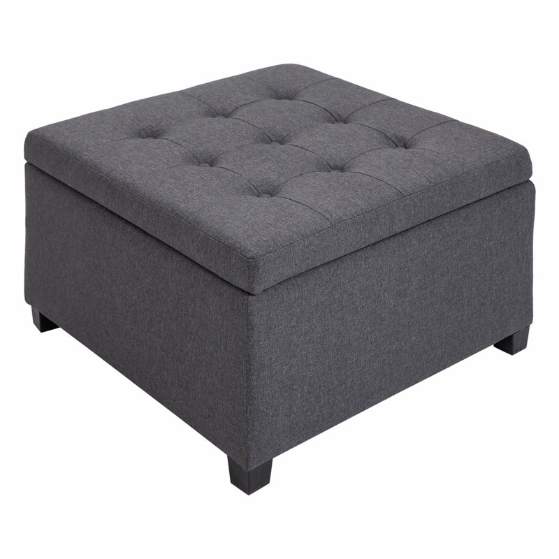 Fabric Tufted Storage Ottoman With Flip Top Seat Lid, Metal Hinge And Stable Eucalyptus Wood Frame