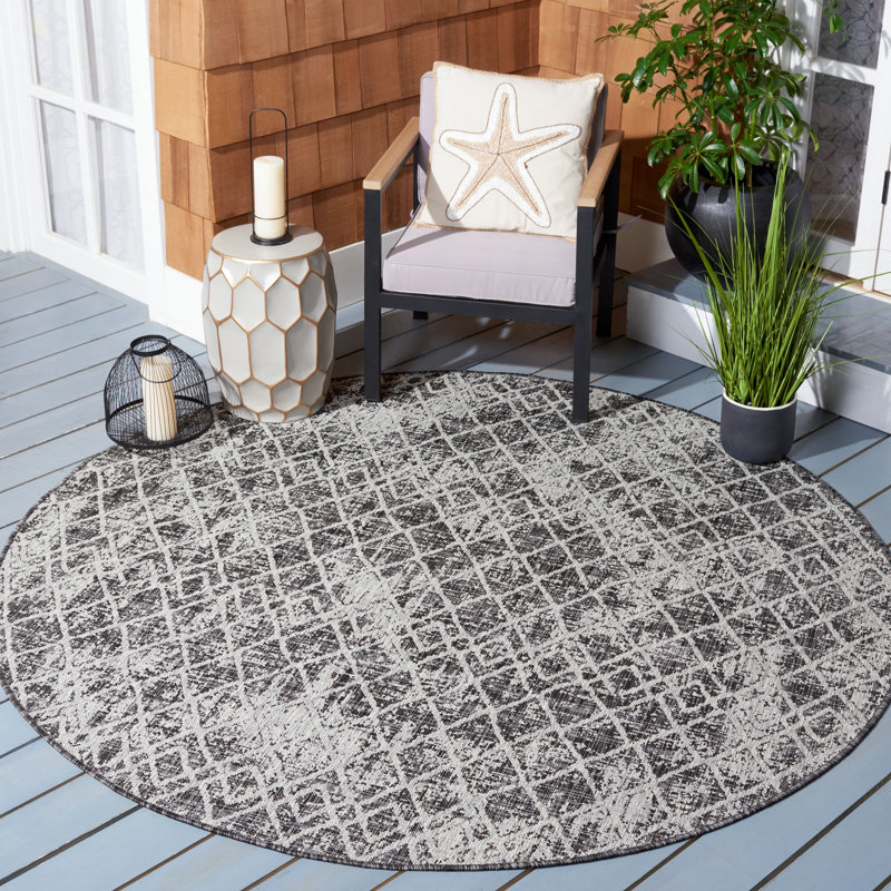 Tapis d'intérieur / extérieur à motif géométrique Courtyard Performance, Rond 6 pi 7 po