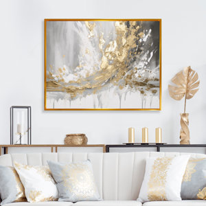 Gold and White Colliding Abstract - Print on Canvas