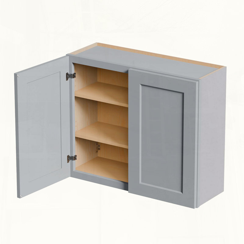 Armoire murale en bois massif gris Shaker avec portes à fermeture douce
