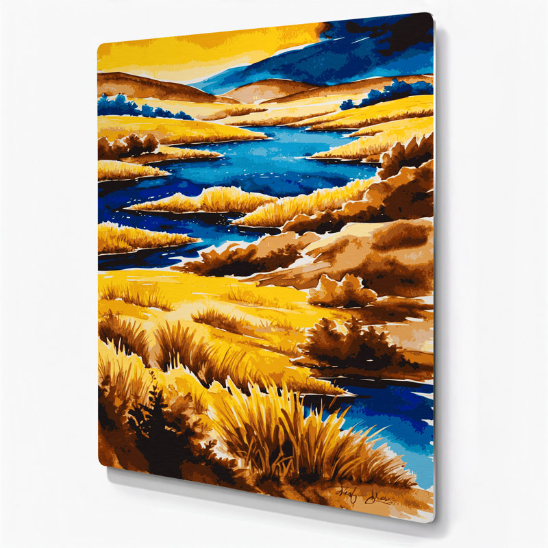 «Watercolor Landscape 74», art mural en métal jaune, H 10 po x l 8 po