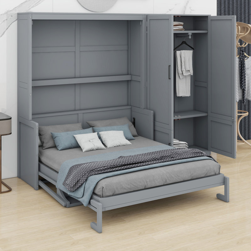 Lit escamotable mural avec placard, Gris