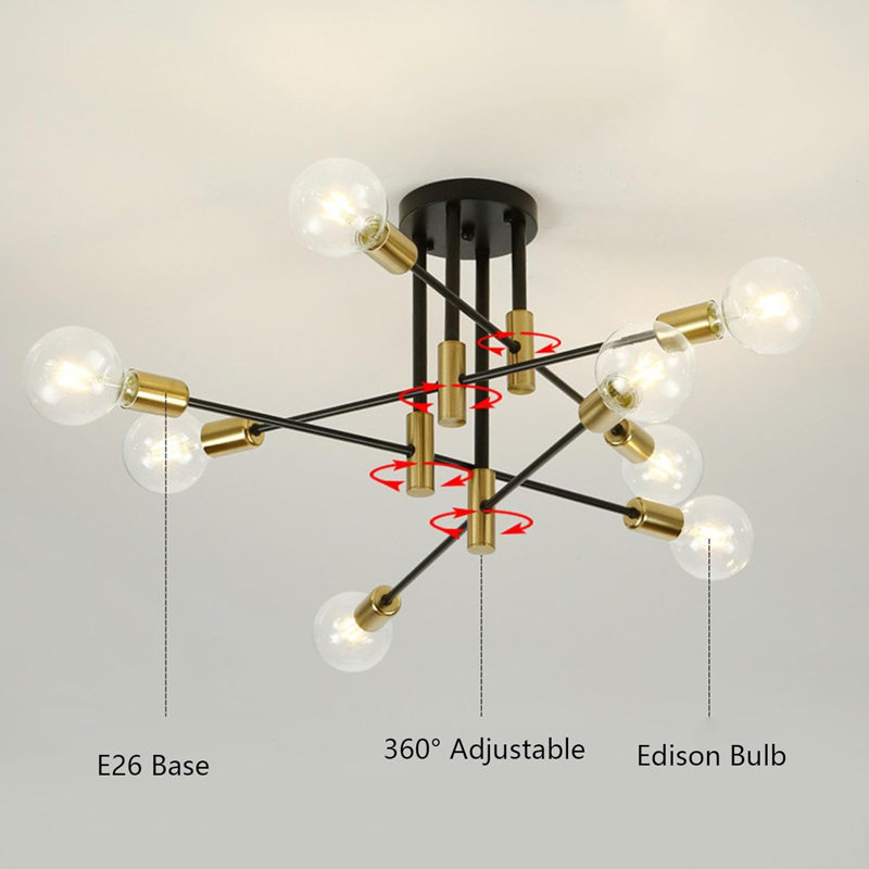 8-Light Black and Gold Dimmable Sputnik Chandelier