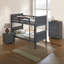 Lit superposé simple au-dessus d'un lit superposé en bois massif brun anthracite avec conception réversible à lattes, tête de lit à panneaux et joint de serrure, ajout de chambre à coucher, bois franc transitionnel et finition