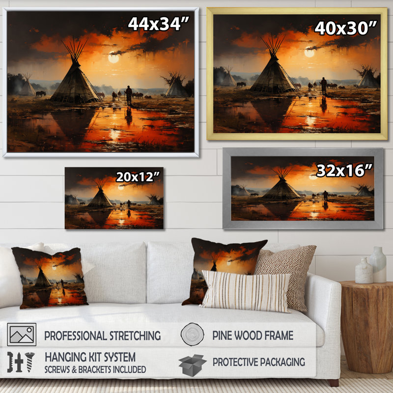 Reproduction d'art sur toile, "Native Orange Tent", H 30 po x l 40 po x P 1,5 po, Cadre flottant noir