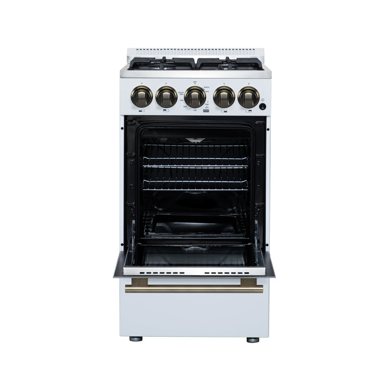 Lamazze 20 Inch Gas Range in White, 4 Sealed Burners, 21,200 BTU, 2.05 cu. ft. Oven, White