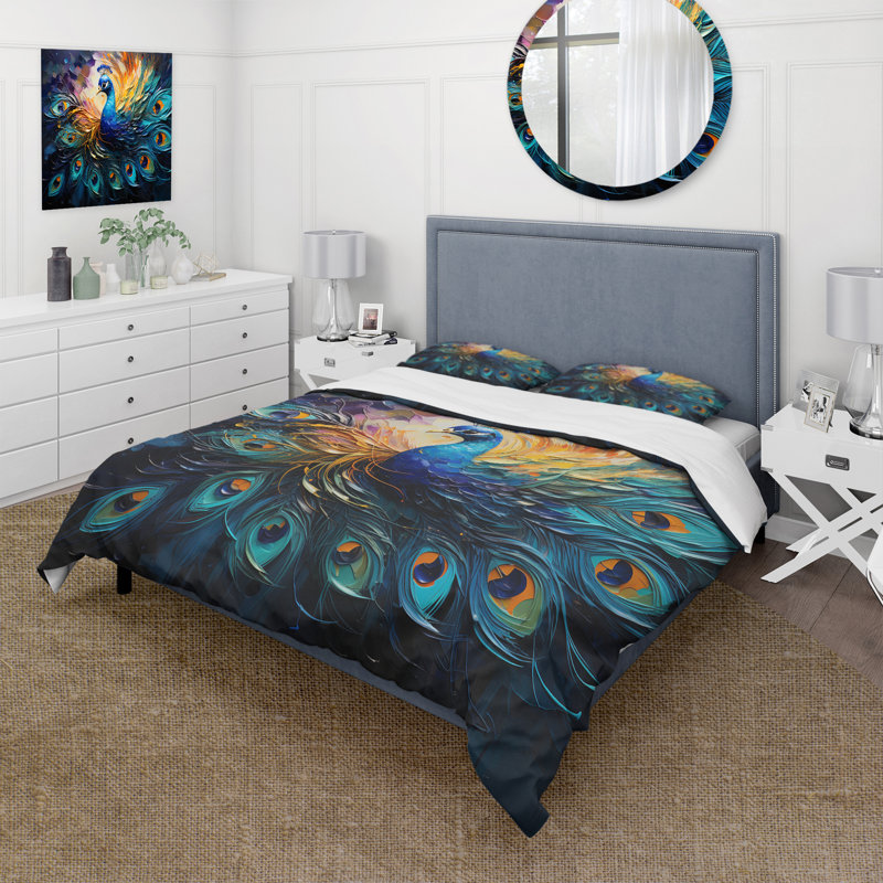 Peacock Feather Drips II - Ensemble de housse de couette Peacock - Microfibre de polyester