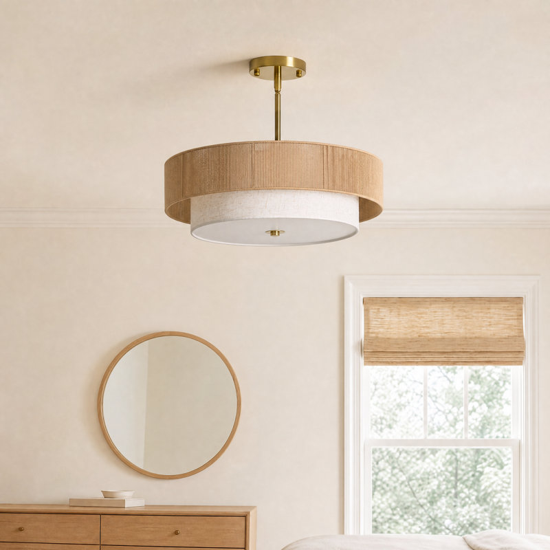 Maskell 4-Light 18" Wide Natural Rope Pendant Chandelier in Brass, Brushed Brass